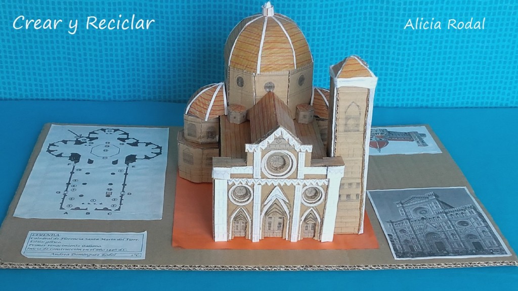 Cómo hacer una maqueta de la Catedral de Florencia para el colegio, con material reciclado, principalmente cartón, explicado paso a paso, materiales, medidas...
