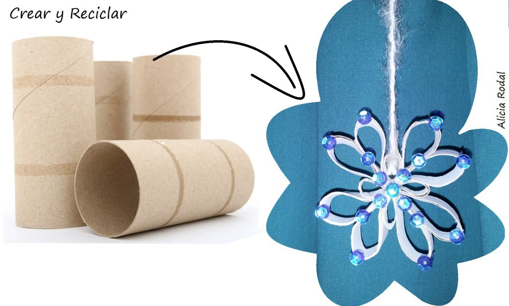 cómo hacer los adornos para el arbolito o pino de Navidad para nuestro hogar, reutilizando los tubos de cartón del papel de baño.