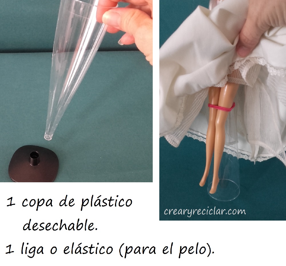 base o pedestal para muñecas con copa de plástico desechable
