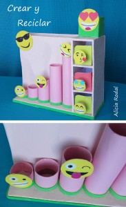 Organizador de escritorio con emojis personalizado DIY con reciclaje