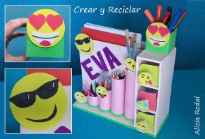 Organizador de escritorio con emojis personalizado DIY con reciclaje