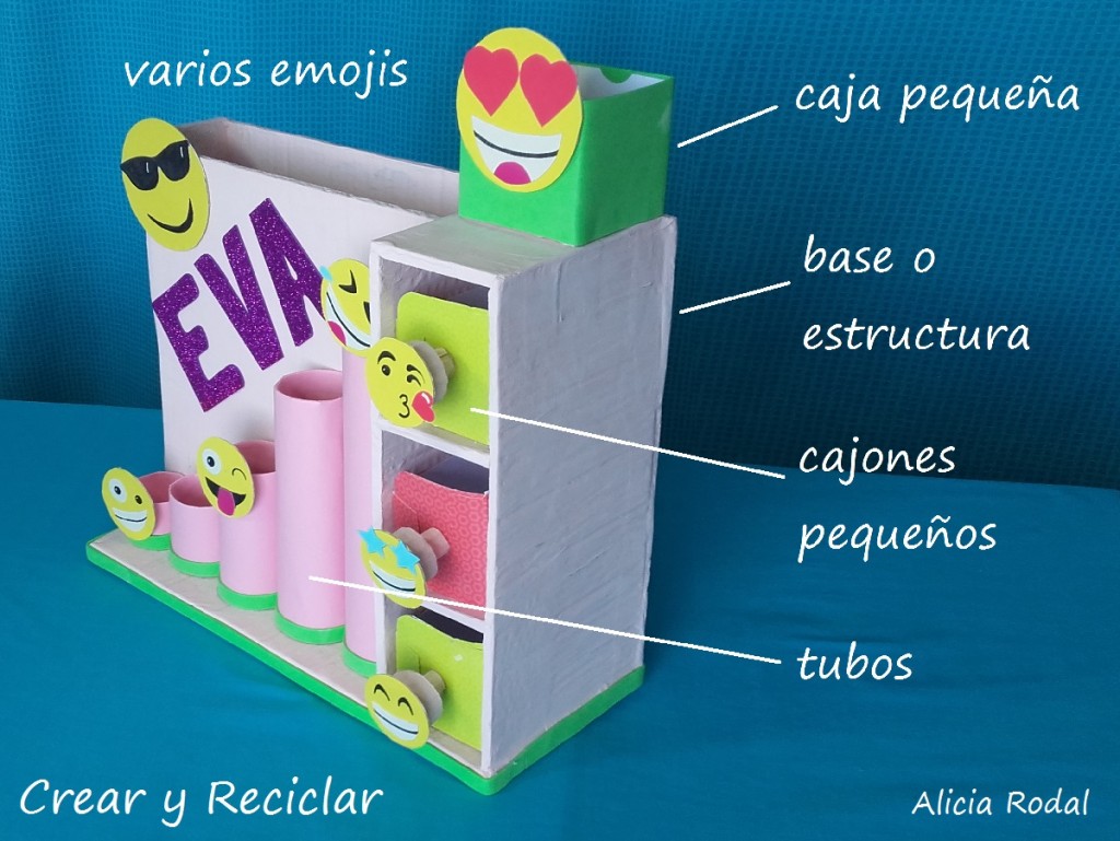 Organizador de escritorio con emojis personalizado DIY con reciclaje