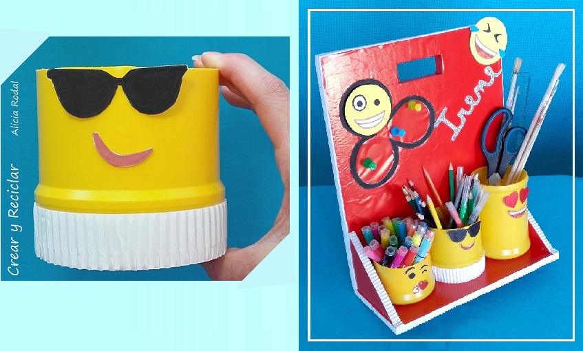 Como hacer un organizador de escritorio portátil de emojis con imanes DIY de cartón y otros materiales reciclados