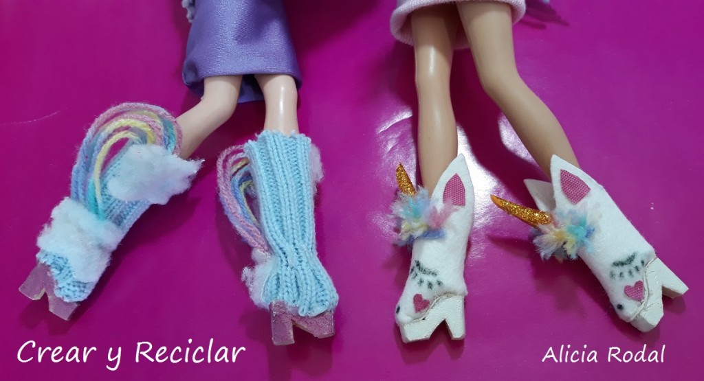 Botas arcoíris kawaii para muñecas DIY