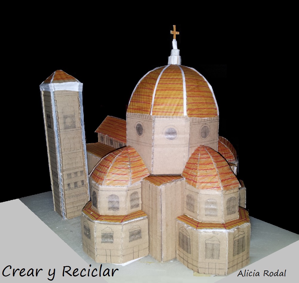 Cómo hacer una maqueta de la Catedral de Florencia para el colegio, con material reciclado, principalmente cartón, explicado paso a paso, materiales, medidas...