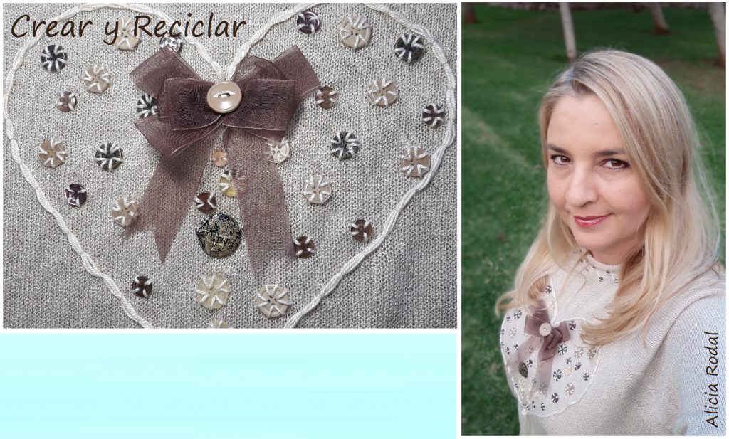 Como personalizar o decorar un suéter con botones y otros materiales reciclados