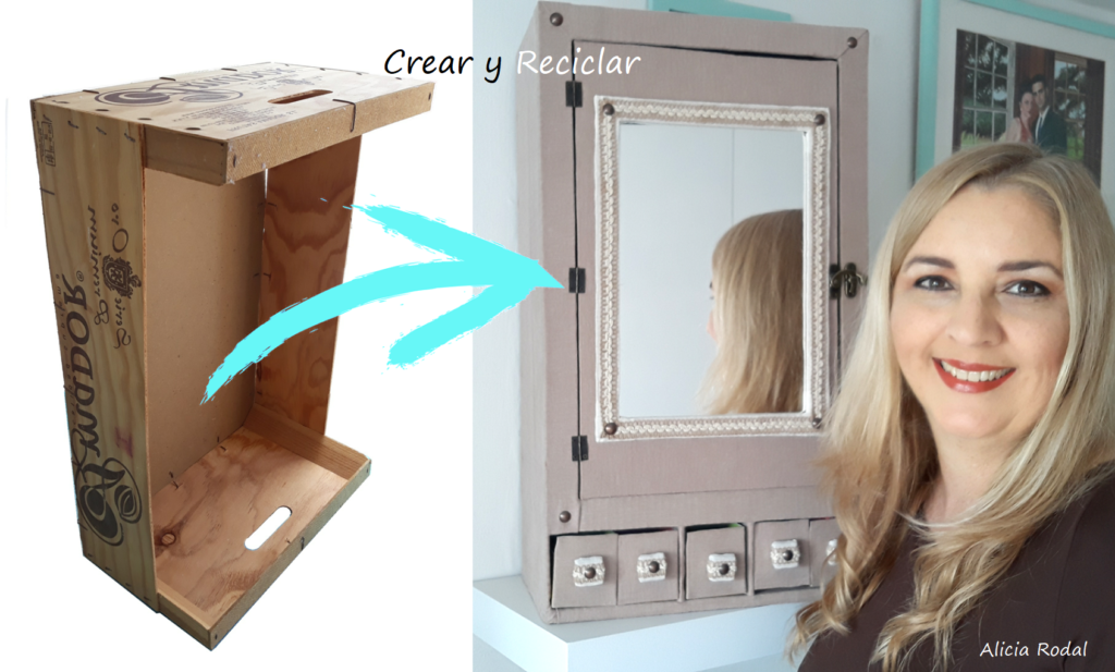 Mueble armario organizador con puerta y espejo hecho con una caja de frutas  - Crear y Reciclar