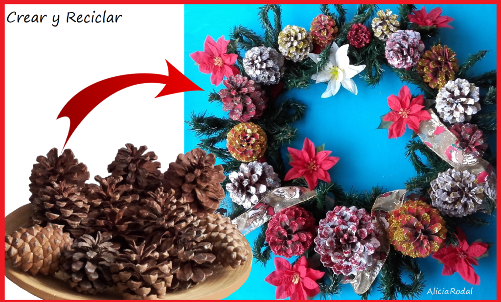 Cómo hacer una corona de Navidad con cartón, piñas de pino y otros materiales reciclados DIY Corona de adviento