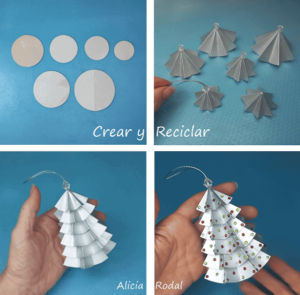 En este tutorial les voy a enseñar qué fácil y rápido es hacer adornos para decorar el arbolito, en forma de árbol, pino o abeto navideño. Además, es muy económico ya que tan sólo vamos a reutilizar materiales reciclados que solemos tener en casa, las cajas de leche o envases de zumos, llamados tetrabrik.