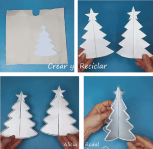 En este tutorial les voy a enseñar qué fácil y rápido es hacer adornos para decorar el arbolito, en forma de árbol, pino o abeto navideño. Además, es muy económico ya que tan sólo vamos a reutilizar materiales reciclados que solemos tener en casa, las cajas de leche o envases de zumos, llamados tetrabrik.