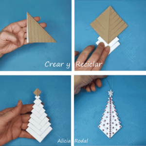 En este tutorial les voy a enseñar qué fácil y rápido es hacer adornos para decorar el arbolito, en forma de árbol, pino o abeto navideño. Además, es muy económico ya que tan sólo vamos a reutilizar materiales reciclados que solemos tener en casa, las cajas de leche o envases de zumos, llamados tetrabrik.