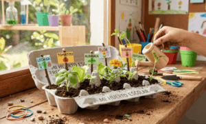 manualidades con material reciclado para niños, organizadas por edad para que cada pequeño disfrute el proceso a su ritmo. Y sí, hablamos de cartones, rollos de papel, botellas y calcetines sin par… eso que ya tienes en casa y está a punto de ir a la basura.
